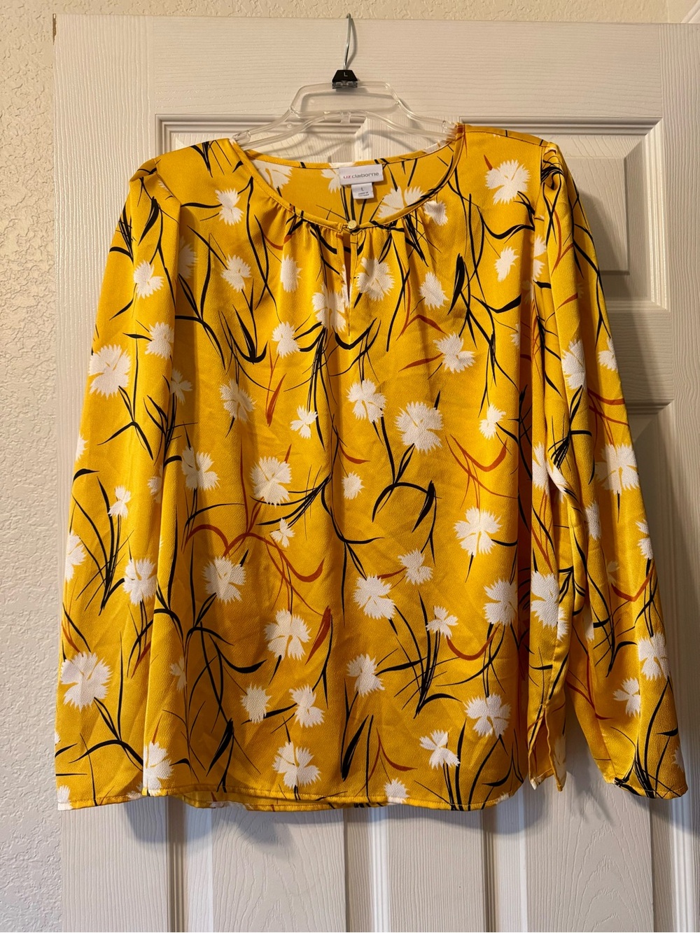 Liz Claiborne Yellow Floral Long Sleeve Top